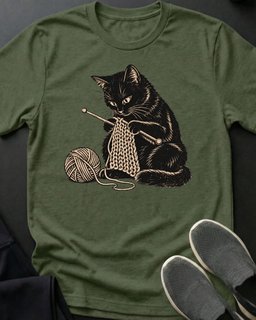 Knitting Kitty Tee Gift For Cat Lover