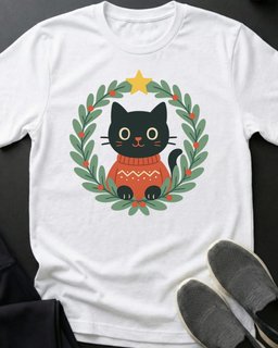 Holiday Wreath Tee Gift For Cat Lover