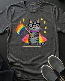 Rainbow Flag Cat Tee Gift For Cat Lover