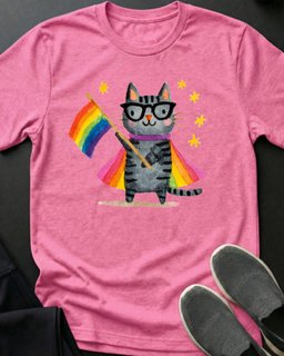 Rainbow Flag Cat Tee Gift For Cat Lover
