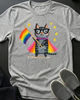 Rainbow Flag Cat Tee Gift For Cat Lover