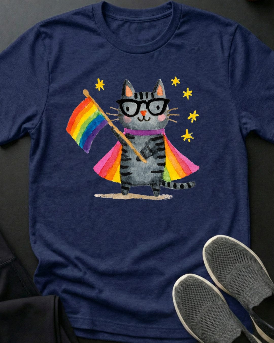 Rainbow Flag Cat Tee Gift For Cat Lover