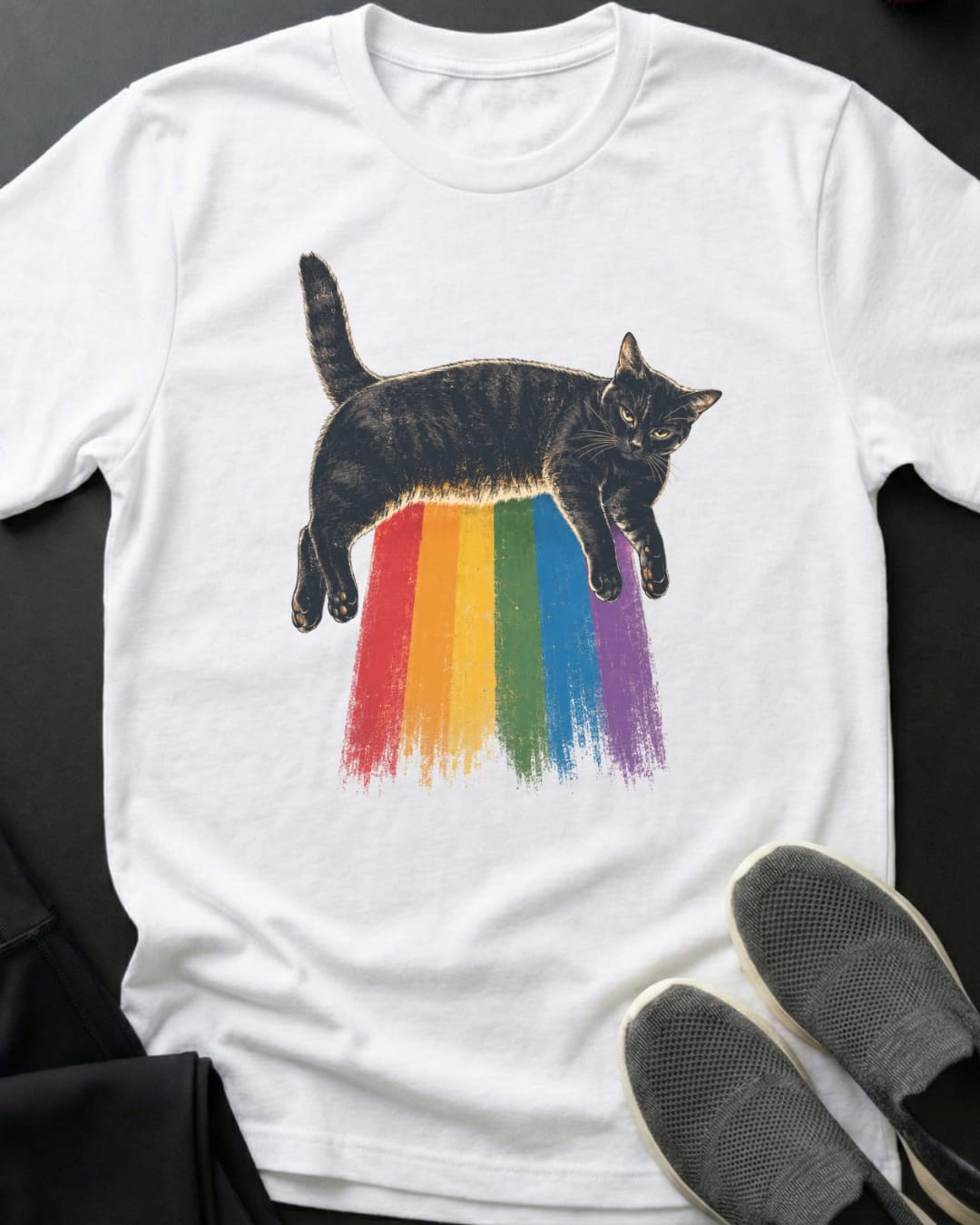 Rainbow Sun Glow Tee Gift For Cat Lover