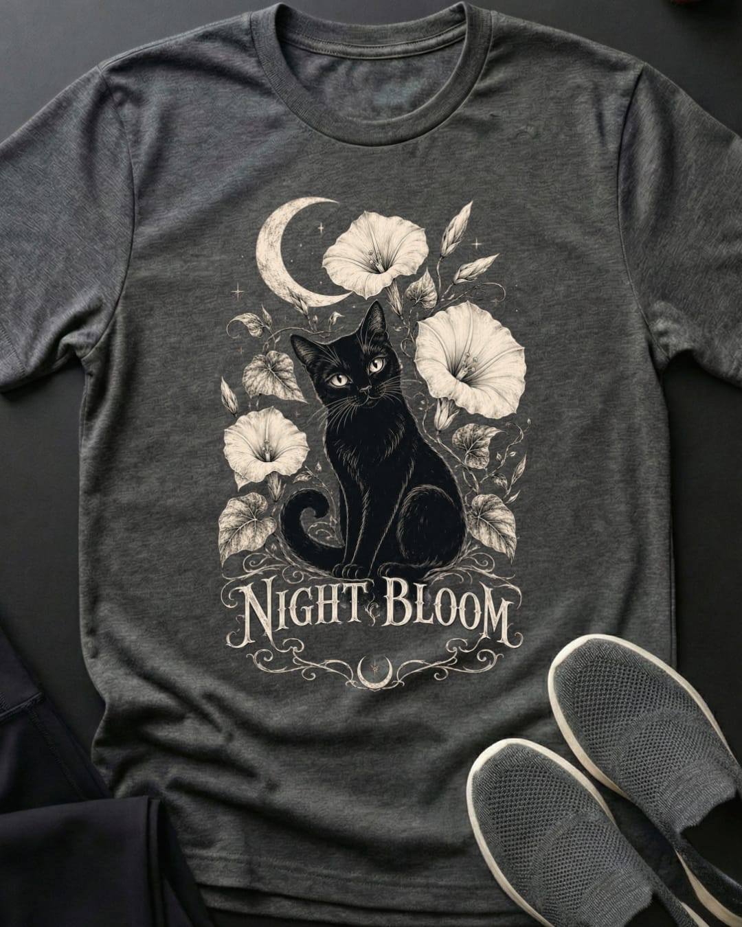 Night Bloom Tee Gift For Cat Lover