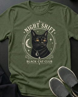 Night Shift Tee Gift For Cat Lover