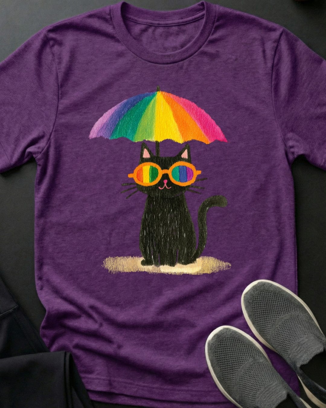 Rainbow Umbrella Tee Gift For Cat Lover