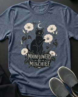 Moonflowers And Mischief Tee Gift For Cat Lover