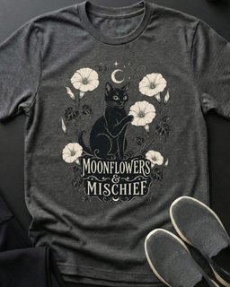 Moonflowers And Mischief Tee Gift For Cat Lover