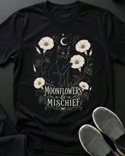 Moonflowers And Mischief Tee Gift For Cat Lover
