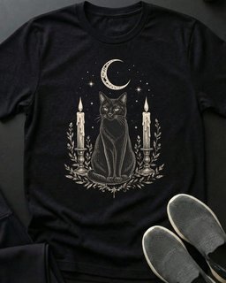 Crescent Moon Cat Tee Gift For Cat Lover