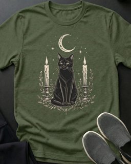 Crescent Moon Cat Tee Gift For Cat Lover