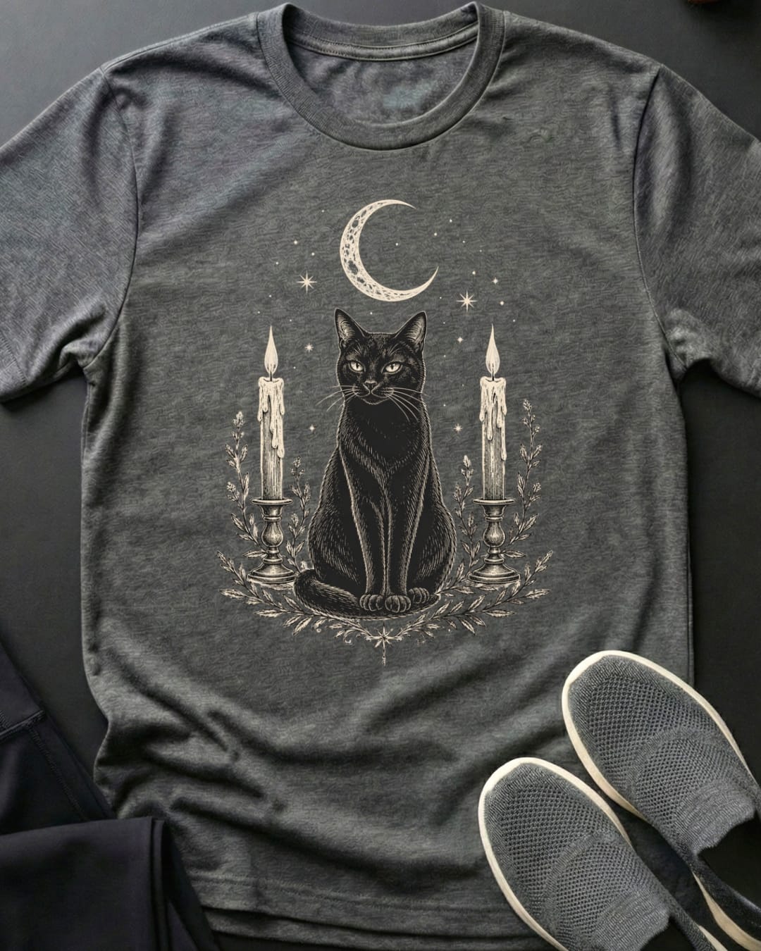 Crescent Moon Cat Tee Gift For Cat Lover