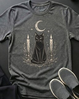 Crescent Moon Cat Tee Gift For Cat Lover