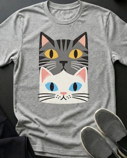 Grey And White Stack Tee Gift For Cat Lover