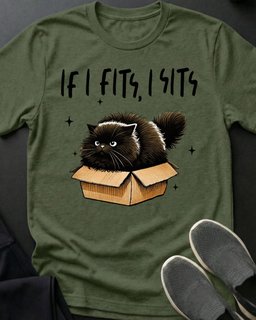 If I Fits I Sits Tee Gift For Cat Lover