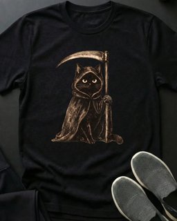 Grim Reaper Tee Gift For Cat Lover