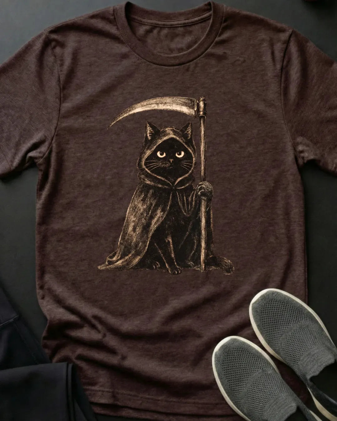 Grim Reaper Tee Gift For Cat Lover