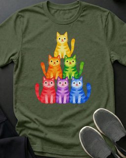 Rainbow Cat Stack Tee Gift For Cat Lover