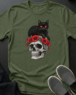 Poppy Skull Cat Tee Gift For Cat Lover