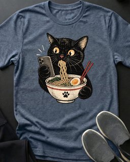 Scrolling And Ramen Tee Gift For Cat Lover