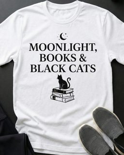 Moonlight Books And Black Cats Tee Gift For Cat Lover