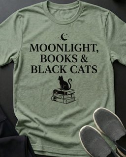 Moonlight Books And Black Cats Tee Gift For Cat Lover