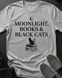 Moonlight Books And Black Cats Tee Gift For Cat Lover