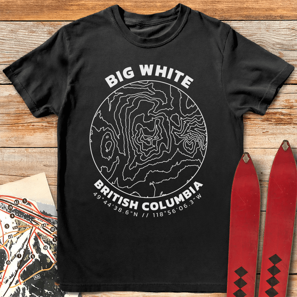 Big White Topo Map T Shirt Gift For Skier