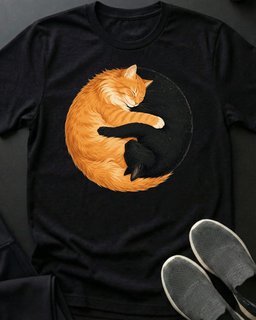 Yin Yang Orange Tee Gift For Cat Lover