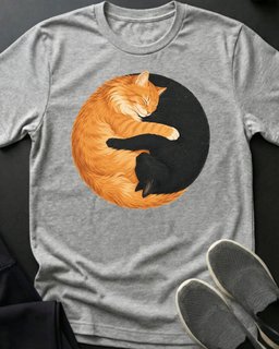 Yin Yang Orange Tee Gift For Cat Lover
