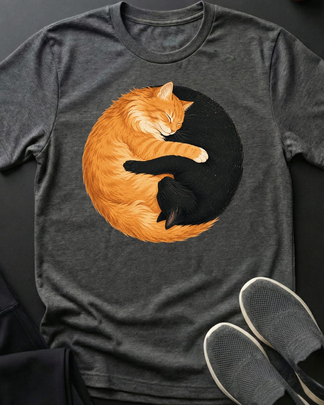 Yin Yang Orange Tee Gift For Cat Lover