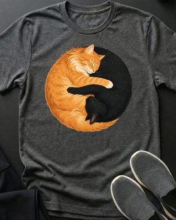Yin Yang Orange Tee Gift For Cat Lover