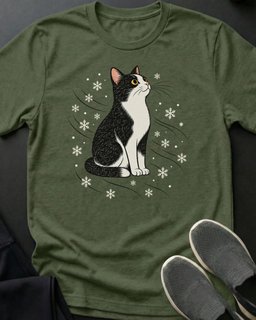 Tuxedo Snowfall Tee Gift For Cat Lover