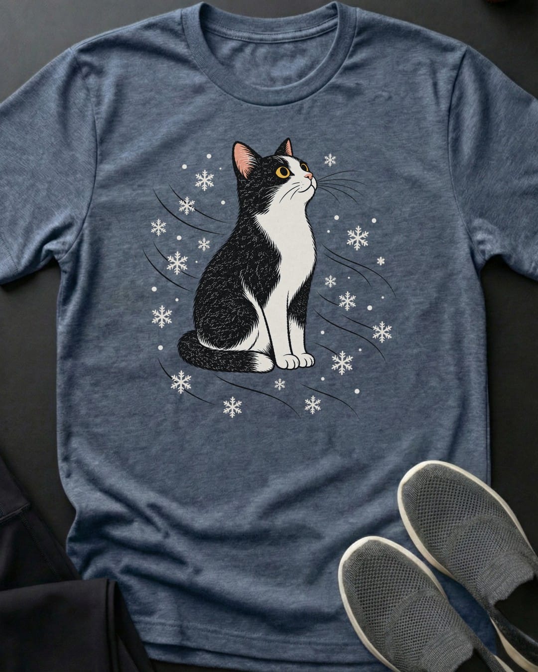 Tuxedo Snowfall Tee Gift For Cat Lover