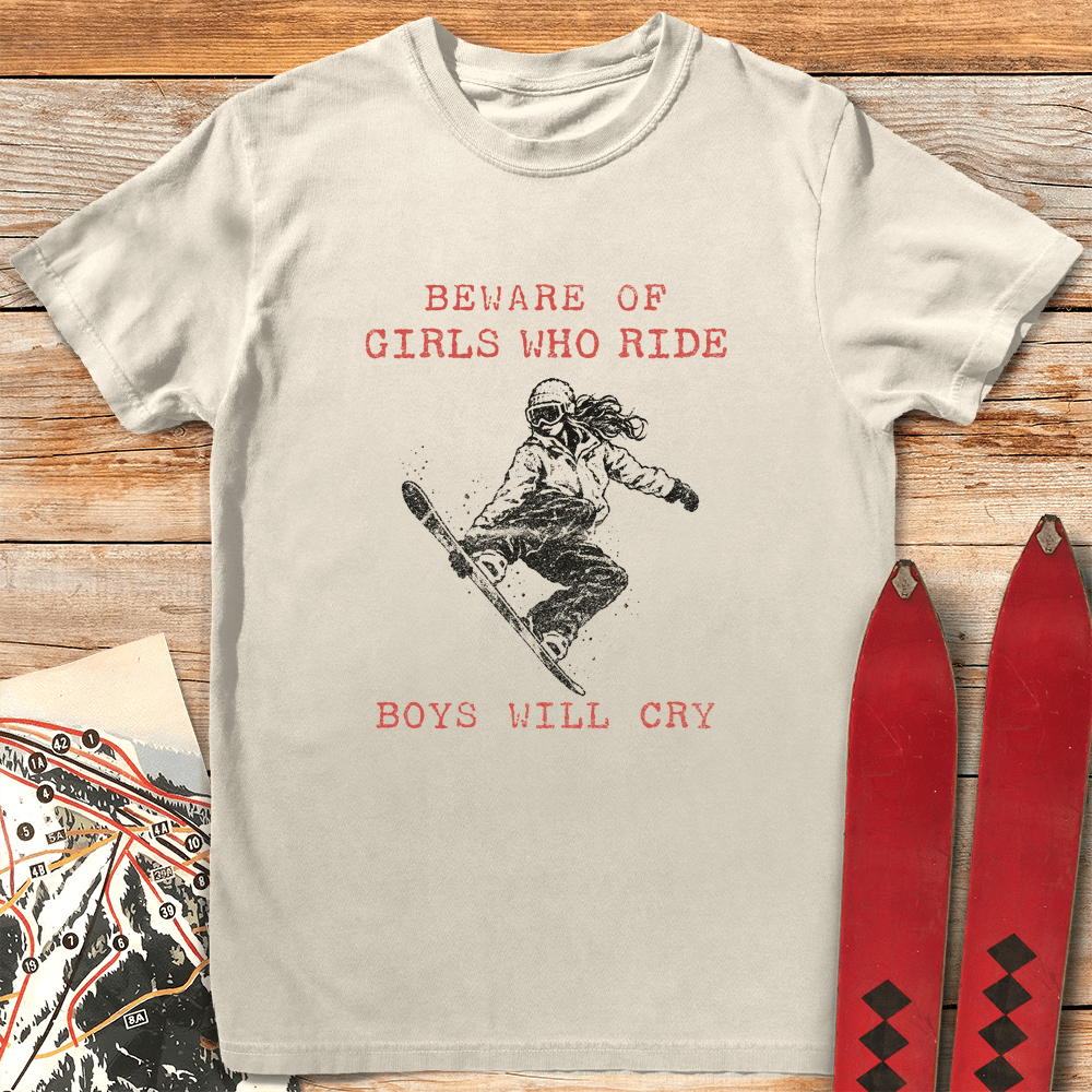 Girls Ride Boys Cry T Shirt Gift For Skier