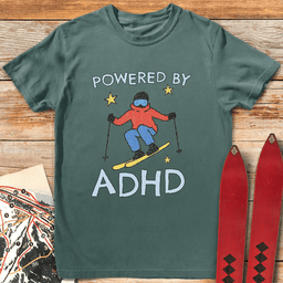 Powered By ADHD T Shirt Gift For Skier