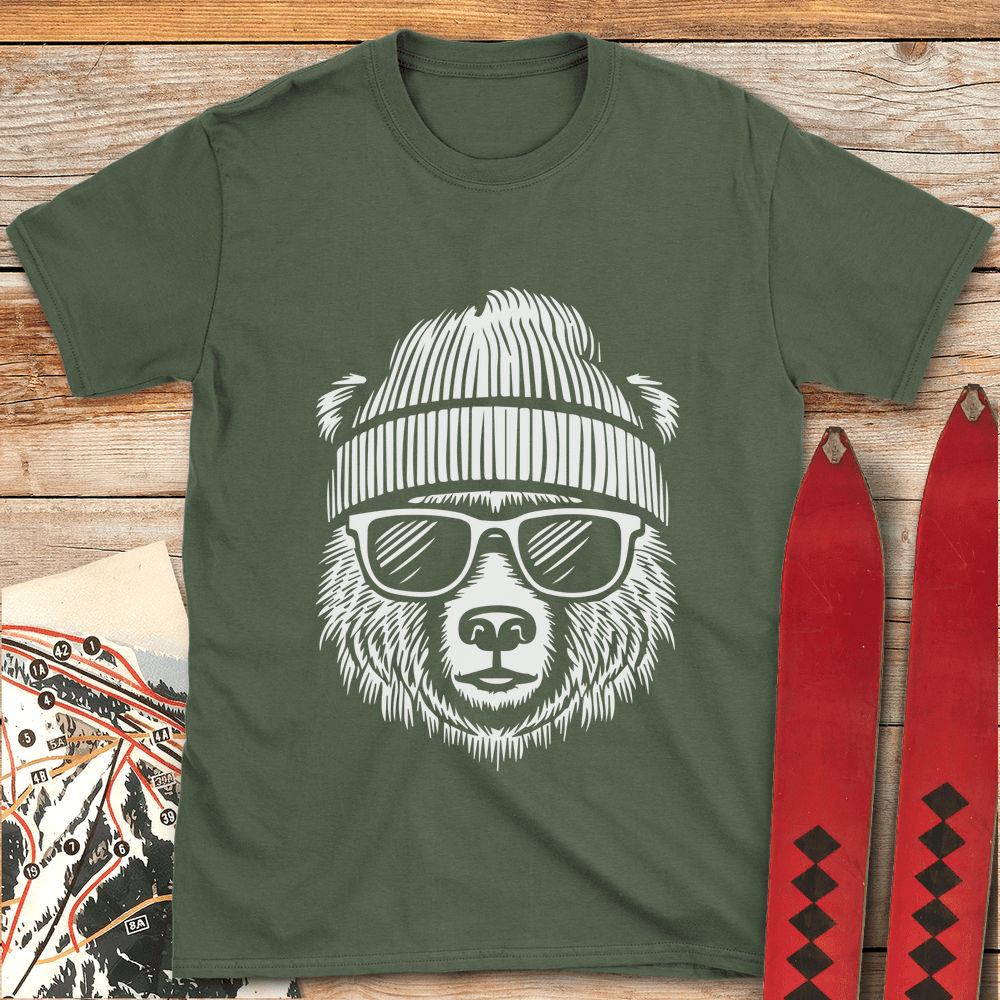 Cool Bear T Shirt Gift For Skier