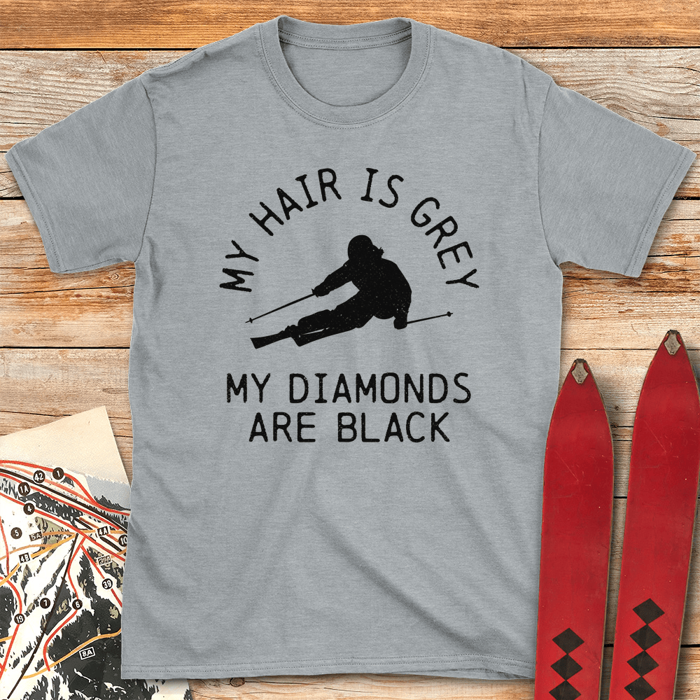 Grey Hair Black Diamonds T Shirt Gift For Skier
