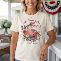 America 250 Faith Freedom Pride Patriotic Flamingo T Shirt Gift For Flamingo Lover