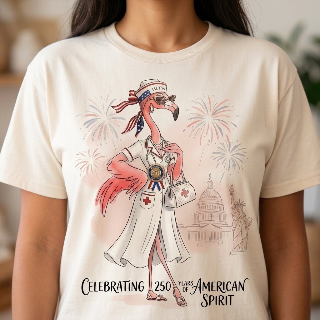 America 250 Years Of American Spirit Nurse Flamingo Shirt T Shirt Gift For Flamingo Lover