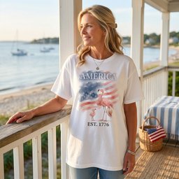 America Est 1776 Watercolor Mama And Baby Patriotic Flamingo 4th Of July T Shirt Gift For Mom