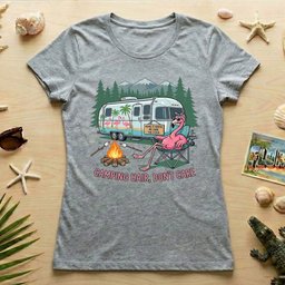 Hilarious Flamingo RV Camping T Shirt Camping Hair Dont Care Trip Tee Gift For Flamingo Lover