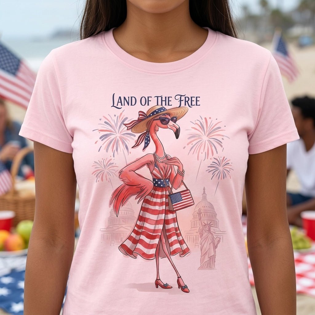 Land Of The Free Patriotic Chic Flamingo July 4th Shirt T Shirt Gift For Flamingo Lover