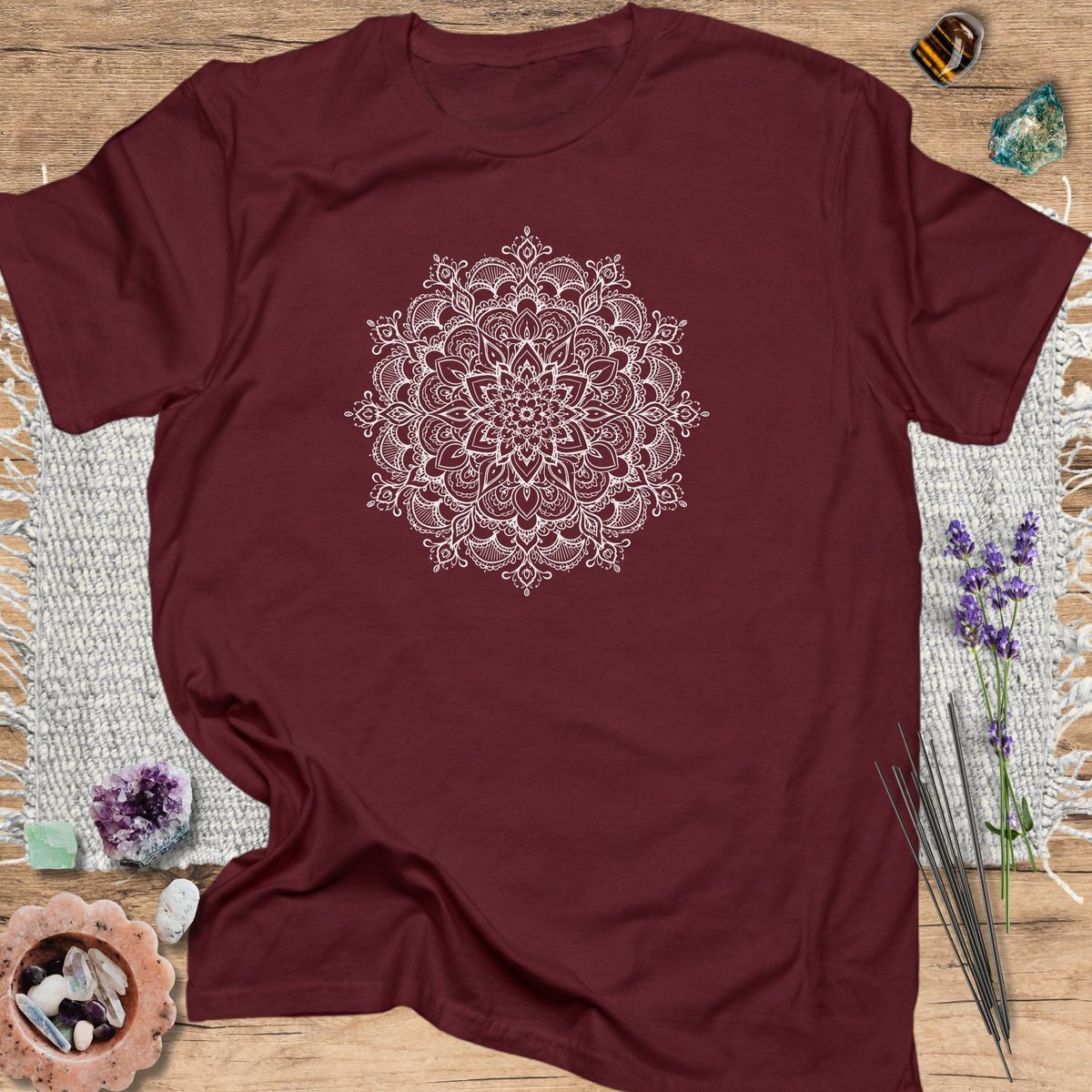 White Lace Mandala T Shirt Gift For Yoga Lover