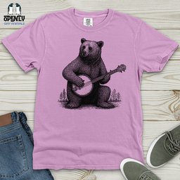 Bear Playing Banjo Heavy Cotton Comfort Colors Tee Gift For Animal Lover