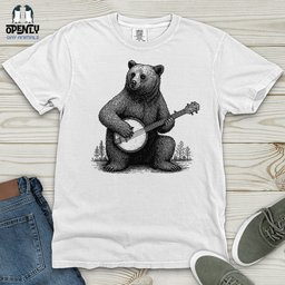 Bear Playing Banjo Heavy Cotton Comfort Colors Tee Gift For Animal Lover