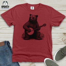 Bear Playing Banjo Heavy Cotton Comfort Colors Tee Gift For Animal Lover