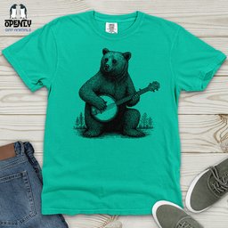 Bear Playing Banjo Heavy Cotton Comfort Colors Tee Gift For Animal Lover