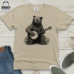 Bear Playing Banjo Heavy Cotton Comfort Colors Tee Gift For Animal Lover