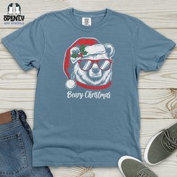 Beary Christmas Heavy Cotton Comfort Colors Tee Gift For Animal Lover